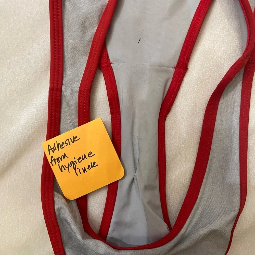 New! Frankie's Bikinis Dove Red and Gray binded Bikini Bottom 1487